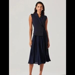 ASTR the Label Mixed Media Vest Wrap Dress in Midnight Blue